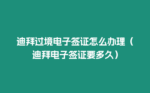 迪拜過境電子簽證怎么辦理（迪拜電子簽證要多久）