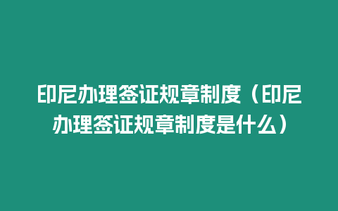 印尼辦理簽證規章制度（印尼辦理簽證規章制度是什么）