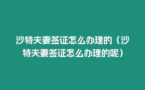 沙特夫妻簽證怎么辦理的（沙特夫妻簽證怎么辦理的呢）