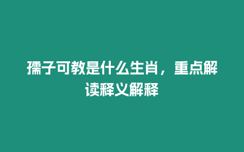 孺子可教是什么生肖，重點解讀釋義解釋