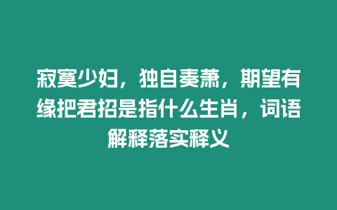 寂寞少婦，獨自奏蕭，期望有緣把君招是指什么生肖，詞語解釋落實釋義