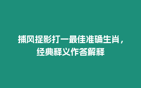 捕風捉影打一最佳準確生肖，經典釋義作答解釋