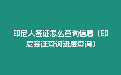 印尼人簽證怎么查詢信息（印尼簽證查詢進度查詢）