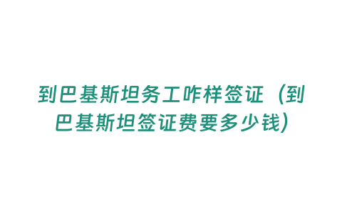 到巴基斯坦務工咋樣簽證（到巴基斯坦簽證費要多少錢）