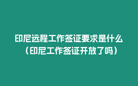 印尼遠程工作簽證要求是什么（印尼工作簽證開放了嗎）