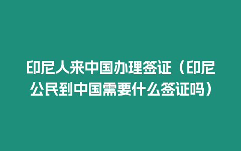 印尼人來中國辦理簽證（印尼公民到中國需要什么簽證嗎）