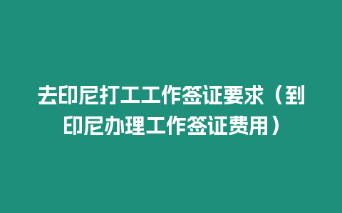 去印尼打工工作簽證要求（到印尼辦理工作簽證費用）