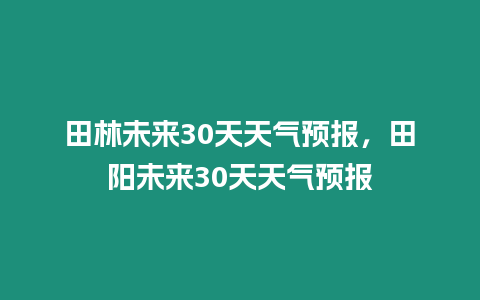 田林未來30天天氣預報，田陽未來30天天氣預報