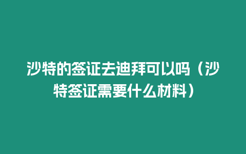 沙特的簽證去迪拜可以嗎（沙特簽證需要什么材料）