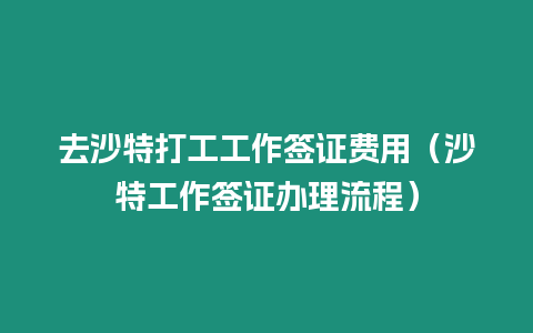 去沙特打工工作簽證費用（沙特工作簽證辦理流程）