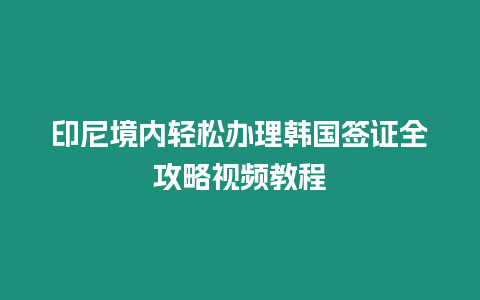 印尼境內輕松辦理韓國簽證全攻略視頻教程