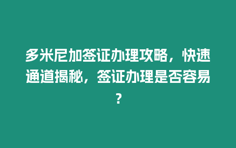 多米尼加簽證辦理攻略，快速通道揭秘，簽證辦理是否容易？