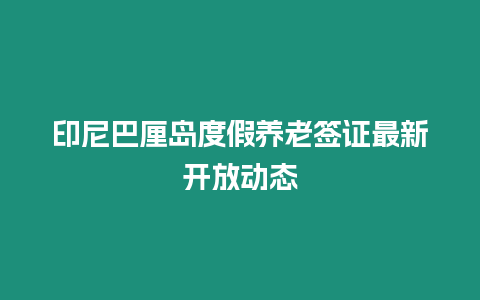 印尼巴厘島度假養老簽證最新開放動態