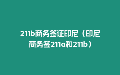 211b商務(wù)簽證印尼（印尼商務(wù)簽211a和211b）