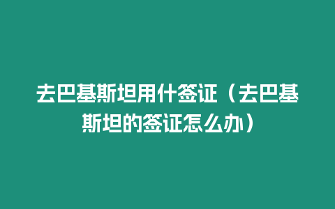 去巴基斯坦用什簽證（去巴基斯坦的簽證怎么辦）