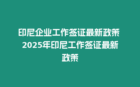 印尼企業工作簽證最新政策 2025年印尼工作簽證最新政策