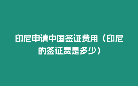 印尼申請中國簽證費用（印尼的簽證費是多少）