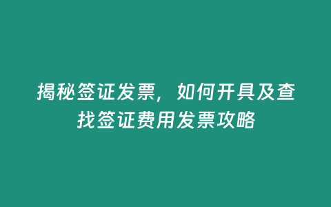 揭秘簽證發票，如何開具及查找簽證費用發票攻略