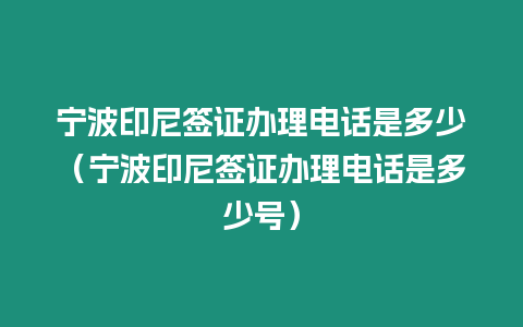 寧波印尼簽證辦理電話是多少（寧波印尼簽證辦理電話是多少號）