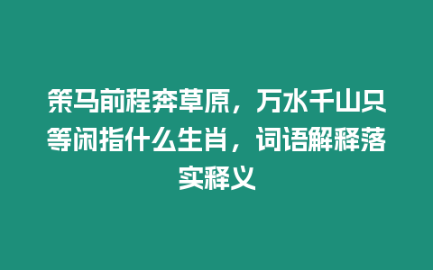 策馬前程奔草原，萬水千山只等閑指什么生肖，詞語解釋落實釋義