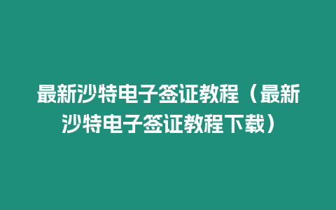 最新沙特電子簽證教程（最新沙特電子簽證教程下載）