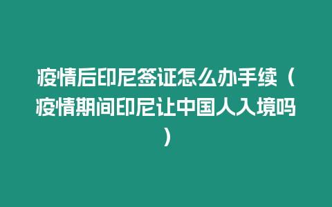 疫情后印尼簽證怎么辦手續（疫情期間印尼讓中國人入境嗎）