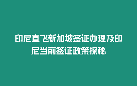 印尼直飛新加坡簽證辦理及印尼當前簽證政策探秘