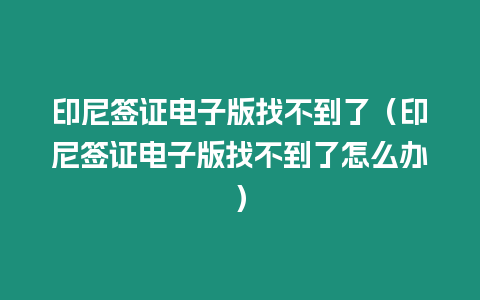 印尼簽證電子版找不到了（印尼簽證電子版找不到了怎么辦）