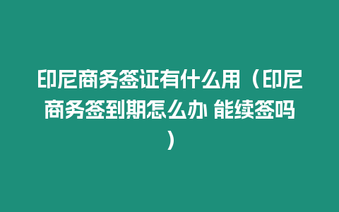 印尼商務簽證有什么用（印尼商務簽到期怎么辦 能續簽嗎）