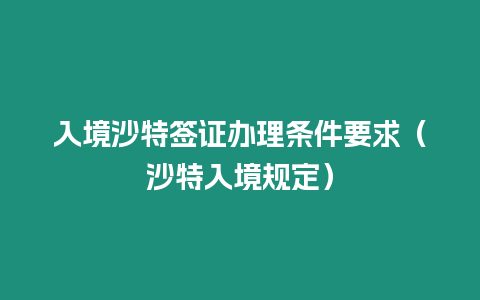 入境沙特簽證辦理條件要求（沙特入境規定）