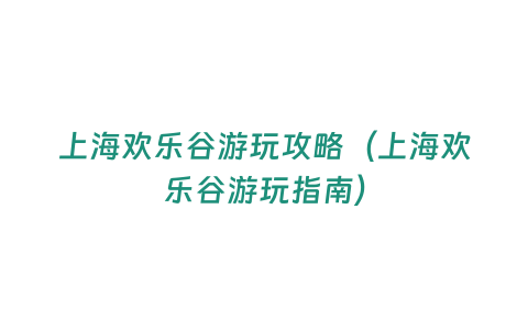 上海歡樂谷游玩攻略（上海歡樂谷游玩指南）