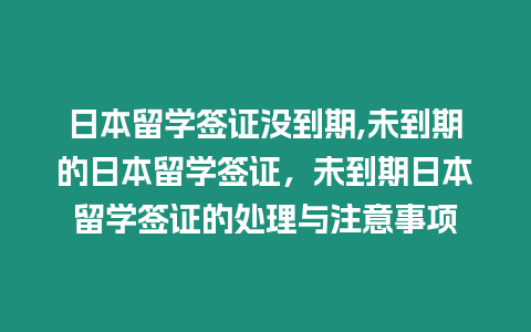 日本留學簽證沒到期,未到期的日本留學簽證，未到期日本留學簽證的處理與注意事項