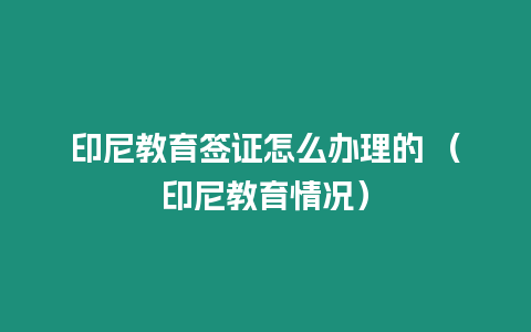 印尼教育簽證怎么辦理的 （印尼教育情況）