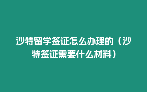 沙特留學簽證怎么辦理的（沙特簽證需要什么材料）