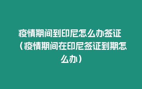 疫情期間到印尼怎么辦簽證 （疫情期間在印尼簽證到期怎么辦）