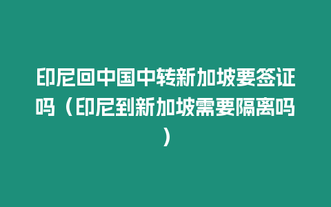 印尼回中國中轉新加坡要簽證嗎（印尼到新加坡需要隔離嗎）