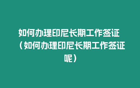 如何辦理印尼長期工作簽證 （如何辦理印尼長期工作簽證呢）