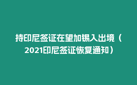 持印尼簽證在望加錫入出境（2021印尼簽證恢復通知）