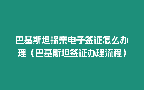 巴基斯坦探親電子簽證怎么辦理（巴基斯坦簽證辦理流程）