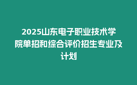 2025山東電子職業技術學院單招和綜合評價招生專業及計劃