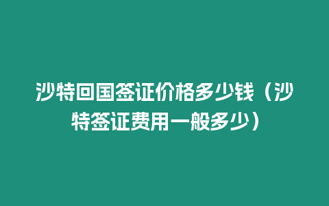 沙特回國簽證價格多少錢（沙特簽證費用一般多少）