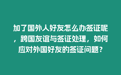 加了國外人好友怎么辦簽證呢，跨國友誼與簽證處理，如何應對外國好友的簽證問題？