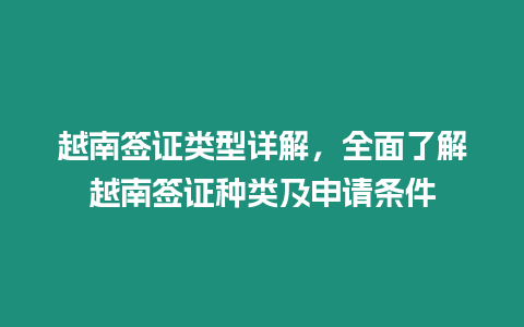 越南簽證類型詳解，全面了解越南簽證種類及申請條件