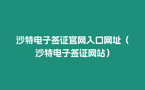 沙特電子簽證官網入口網址（沙特電子簽證網站）