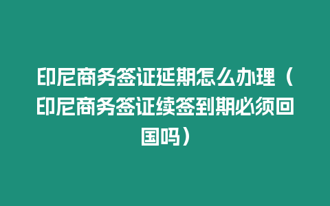 印尼商務簽證延期怎么辦理（印尼商務簽證續簽到期必須回國嗎）