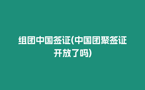 組團中國簽證(中國團聚簽證開放了嗎)