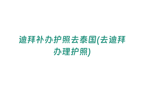 迪拜補辦護照去泰國(去迪拜辦理護照)