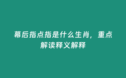 幕后指點指是什么生肖，重點解讀釋義解釋