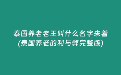 泰國養老老王叫什么名字來著(泰國養老的利與弊完整版)