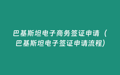 巴基斯坦電子商務簽證申請（巴基斯坦電子簽證申請流程）